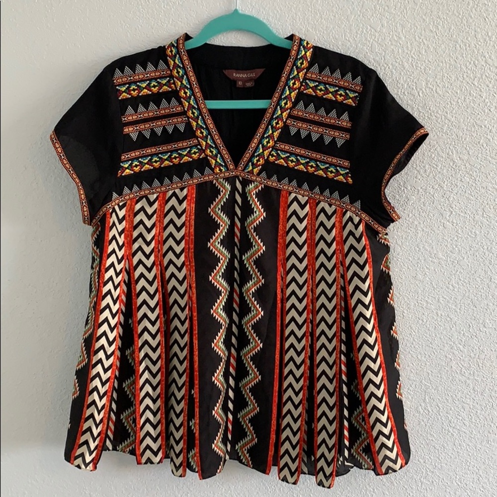 Anthropologie Boho Tribal Blouse Embroidered